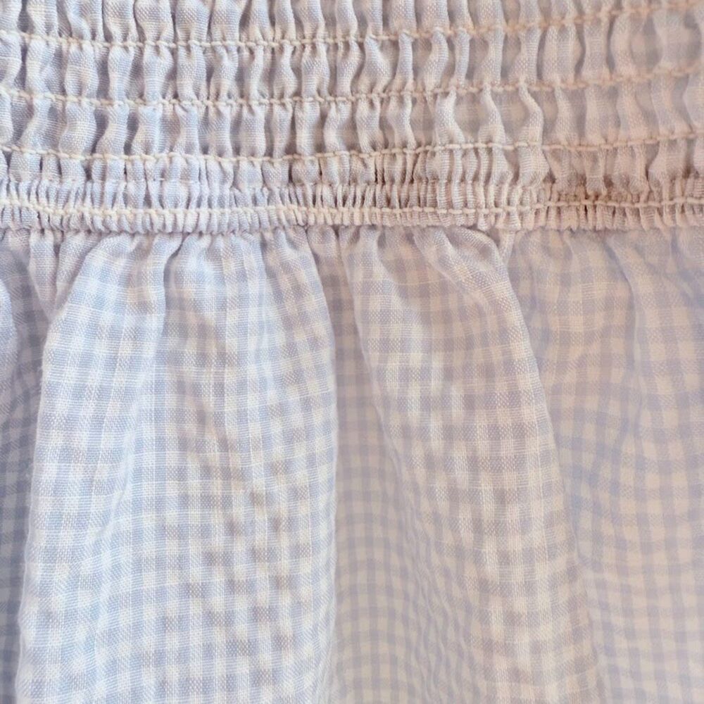 Storia Smocked Blue Gingham Peplum Top with Puff Sleeves & Square Collar size S - Picture 6 of 11